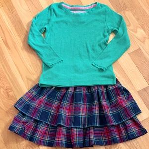 Bundle of Mini Boden 5-6Y Green Pointelle Shirt & Hanna A Chalkboard Plaid Skirt
